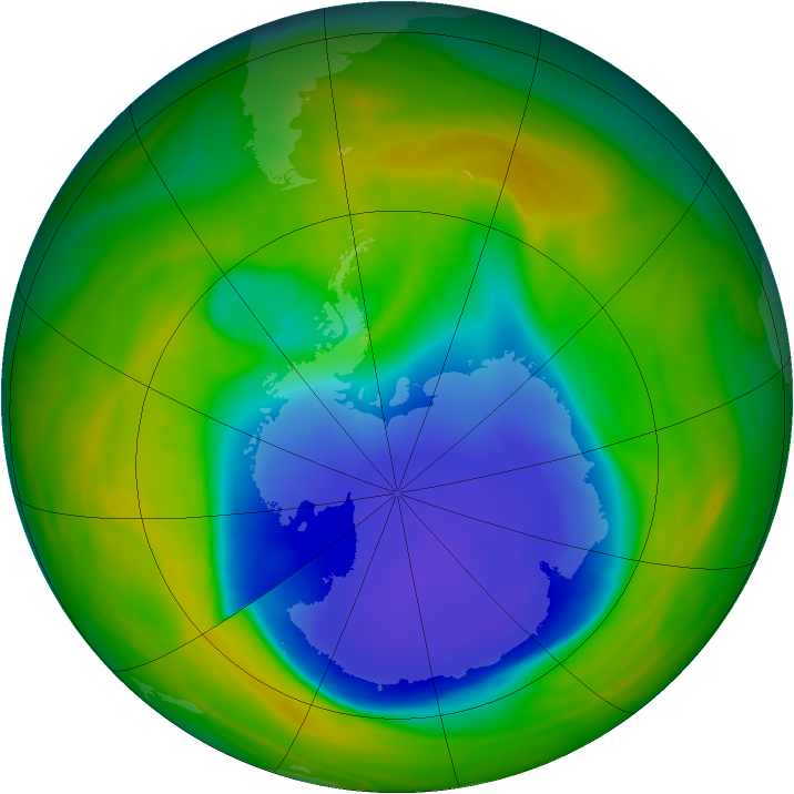 Antarctic ozone map for 03 November 2007